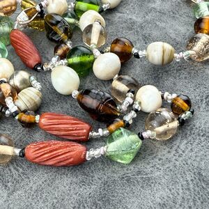 Multicolor Hand Blown Art Glass Swirl Beads Vintage Necklace Handmade 18" Long